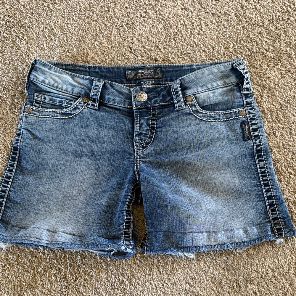 Silver Jeans Faded Blue Denim Cutoff Shorts